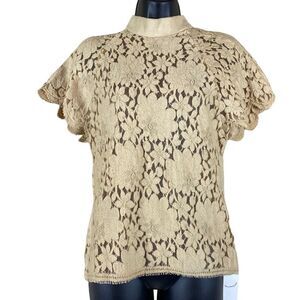 Vintage Iceberg Made in Italy Lace Half Sleeve Suede Snap Collared Top NWT